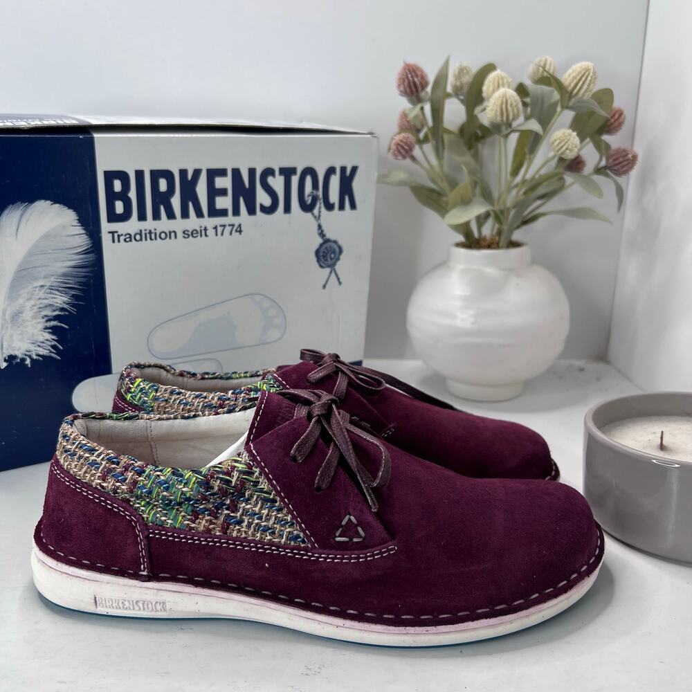 Birkenstocks Memphis Suede/Textile Shoes Burgundy Men 8/Women 10 EU 41 NWB - Picture 3 of 9
